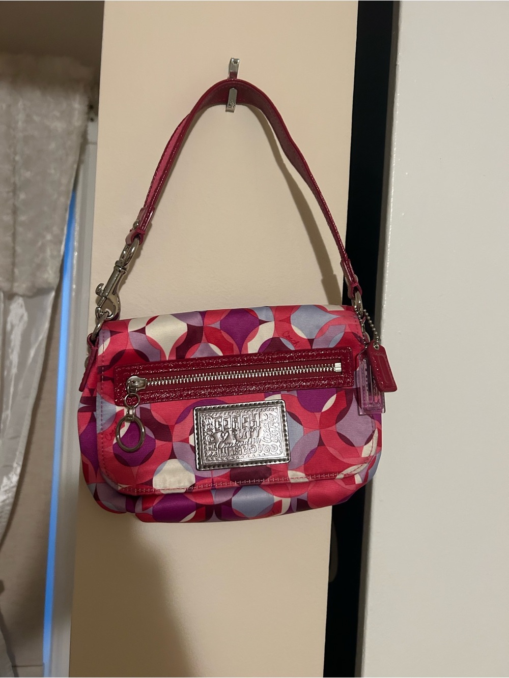 Coach Pink & Red Geometric Mini Shoulder Bag